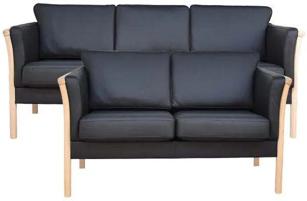 Lene Lux soffgrupp 3+2 pers. - Svart skinn - Flera varianter